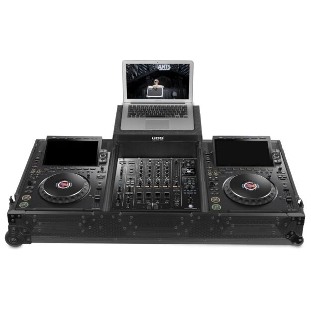 UDG Ultimate Flight Case Set AlphaTheta CDJ-3000X/DJM-A9 Black Plus (Laptop Shelf + Wheels) U91111BL