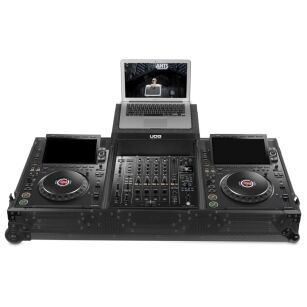 UDG Ultimate Flight Case Set AlphaTheta CDJ-3000X/DJM-A9 Black Plus (Laptop Shelf + Wheels) U91111BL