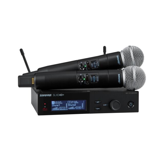 Shure SLXD24D+E/SM58-G65 - Podwójny, cyfrowy system bezprzewodowy z dwoma nadajnikami/mikrofonami 