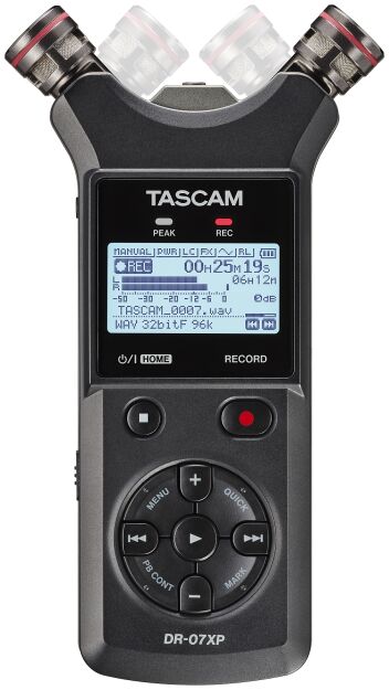 Tascam DR-07XP - 2-ścieżkowy, przenośny rejestrator cyfrowy z zapisem 32-bitowym i interfejsem USB