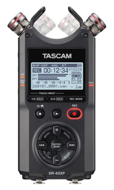 Tascam DR-40XP - 4-ścieżkowy, przenośny rejestrator cyfrowy z zapisem 32-bitowym i interfejsem USB